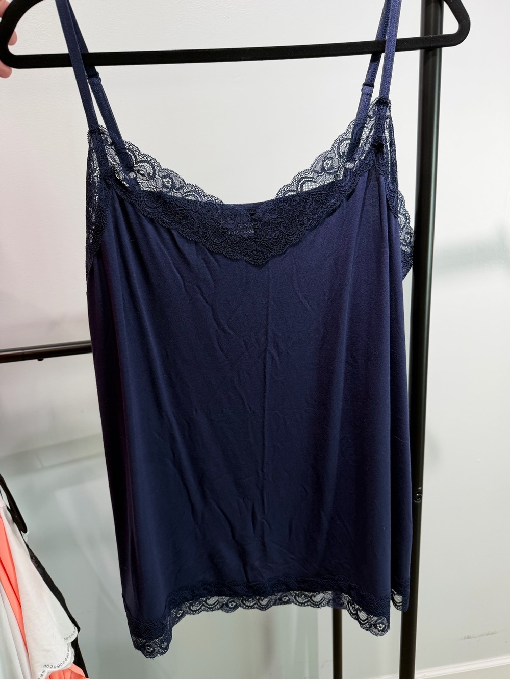 Lane Bryant Navy Lace Trim Camisole Tank Top